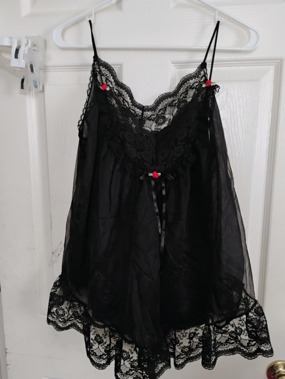 Vintage Val Mode Lingerie M Black Chiffon Lace Slip Nightgown